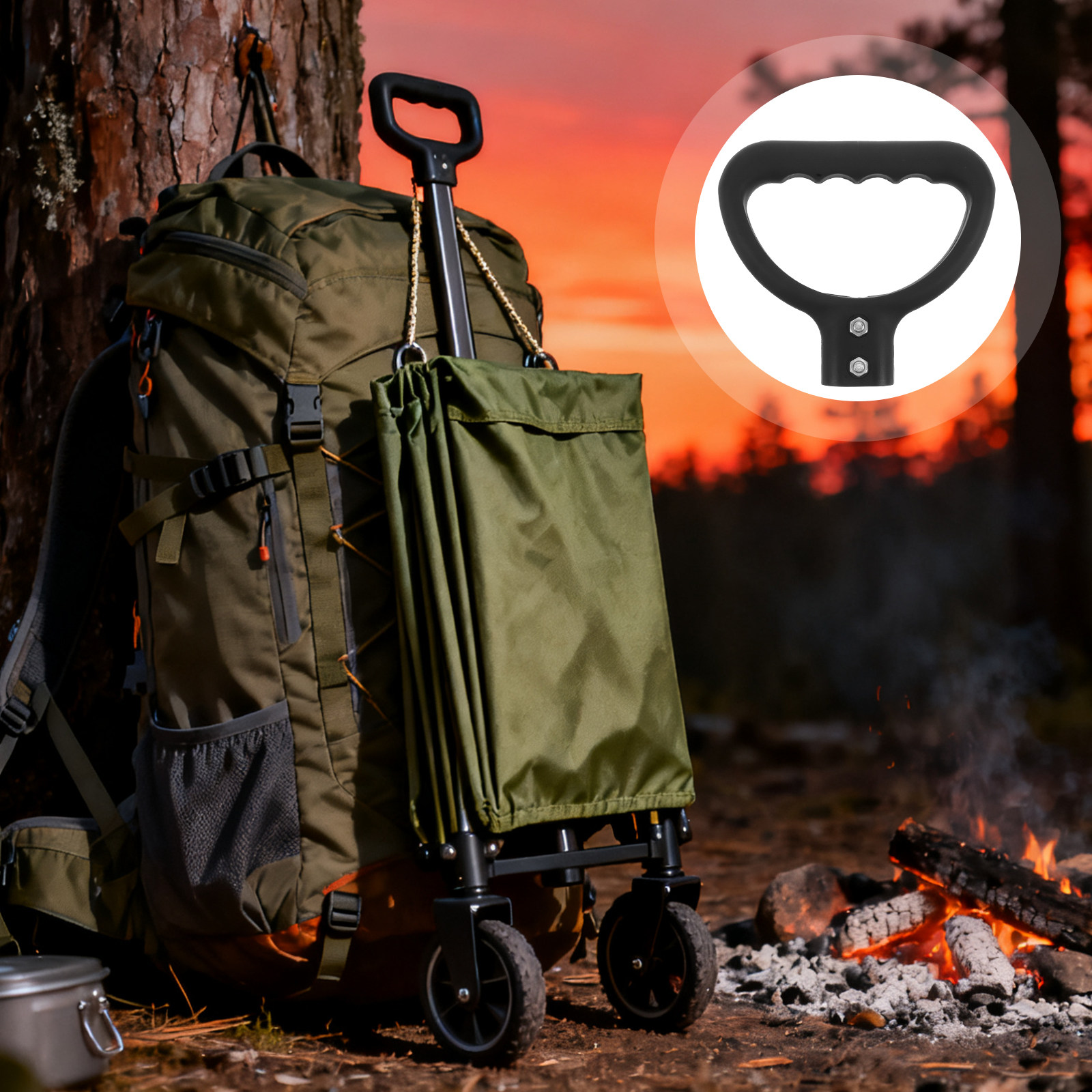 Outdoor Camping Trolley - مقبض بديل لعربة النقل بفتحة مسطحة