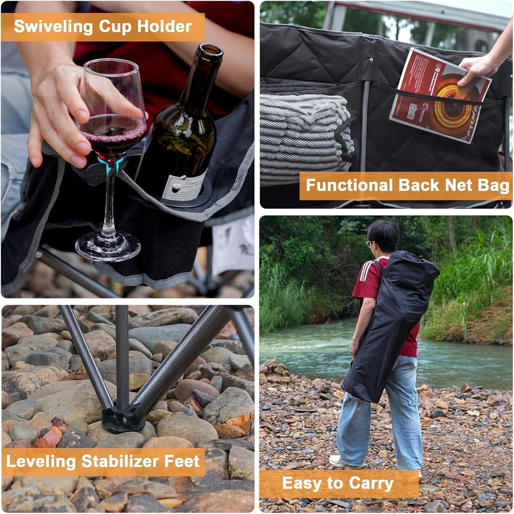 كرسي تخييم مزدوج، كرسي تخييم ك - مراجعة Outdoor Oversized Camping Chair وسعره